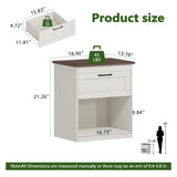 Vikiullf Farmhouse Nightstands Set of 2, Bedroom Night Stand with 1 Drawers, Wooden Bedside Tables 15.6" D x 18.7" W x 21.26" H, White and Brown Wood Grain Finish Vikiullf