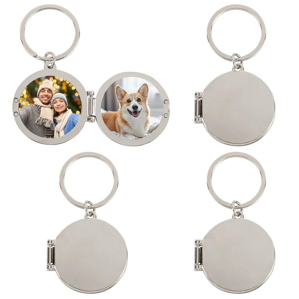 Framendino, 4 Pack Sublimation Keychain Blanks Metal Heat Transfer Keychains Personalized Locked Photo Tray for DIY Crafts Picture Framendino
