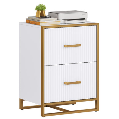 YITAHOME 2 Drawer File Cabinet, Lateral Filing Cabinet for Home Office, White and Gold - WoodArtSupply