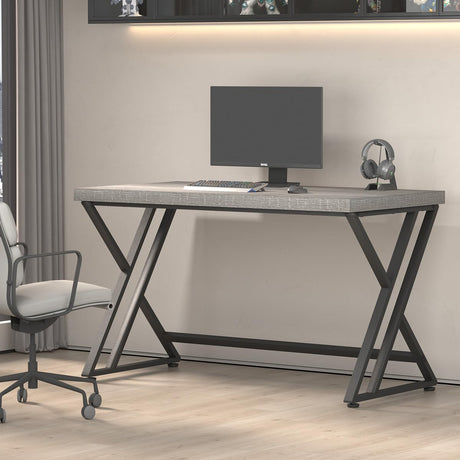 LVB Grey Desk, Industrial Wood Home Office Computer Desk for Bedroom, Farmhouse Metal Wooden Study Work PC Gaming Writing Table, Modern Simple Executive Writing Desk with Storage, 47 Inch, Light Gray LVB