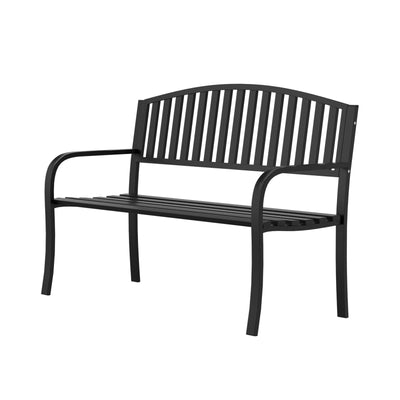 Granper Garden Bench, 50" Outdoor Bench, 660LBS Wrought Iron Porch Bench, Patio Bench with Armrests for Garden Lawn or Yard, Black