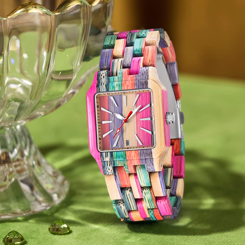 Dentily Women Square Wood Watches Handmade Wooden Quartz Ladies Womens Watch Women's Wooden Watch Dentily