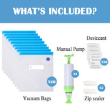 TIOPY Filament Storage Bags Vacuum Kit, 20Pcs 3D Printer Filament Sealed Bags with 20Pcs Desiccants/Seal Clip/Hand Pump, 11.8x13.4 in Fit Most 0.25/0.5/1 KG 3D Printer Filament Spools TIOPY
