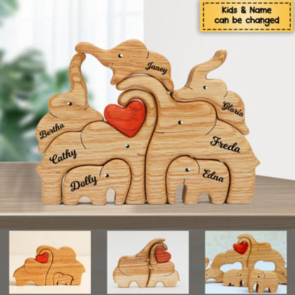 Mesnove 2023 Personalized Elephant Family Wooden Art Puzzle, Gift for Family - WoodArtSupply