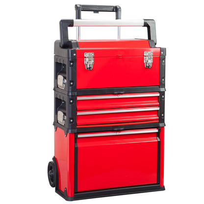 BIG RED Stackable Portable Metal Tool Box Organizer with Wheels and 2 Drawers, Rolling Upright Trolley Tool Chest for Garage or Workshop,Red,ATRJF-C305ABDR - WoodArtSupply