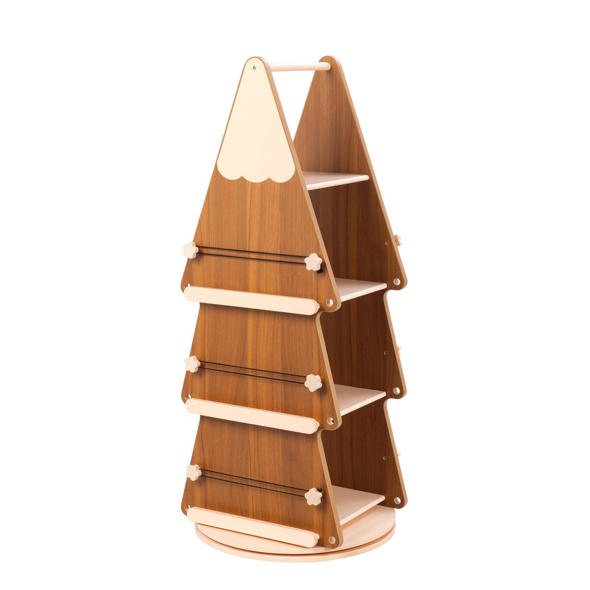 OOOK Solid Wood Rotating Bookshelf Tower 4 Tier, 360°Display Floor Standing Spinning Bookshelf Tower, Small Corner Bookcase for Small Spaces, Kids Tree Book Shelf for Kids Rooms, Classroom, Nursery OOOK