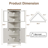 67''H Tall Corner Cabinet with 4 Tempered Glass Doors and Barn Doors, Farmhouse Storage Cabinet with 5 Adjustable Shelves, Home Pantry Hutch for Kitchen, Dining Living Room, Bathroom, Antique White FiveWillowise