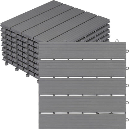 Interlocking Deck Tiles Pack - Snap Together Plastic Flooring | 12 x 12 Plastic Outdoor Flooring for Patio | Click Floor Decking Tile Outdoors Balcony Flooring, Wooden Parquet Flooring (8) - WoodArtSupply