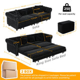 Tabaray 89'' Pull 0ut Sofa Bed King, Chesterfield Velvet Sleeper Sofa, Convertible L-Shaped Futon Couch, Tufted Back, 4 Pillows, Ottoman, Deep Seat Loveseat Couches for Living Room, Apartment, Black Tabaray