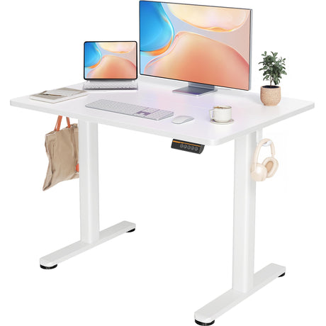 YDN Electric Standing Desk Adjustable Height, 40 x 24 Inches Stand up Desk with Cable Management, Home Office Desks with Splice Board & White Frame, White Top YDN