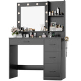 Furmax Vanity Desk with LED Lighted Mirror&Power Outlet, 39.3’’ Makeup Vanity Table with 4 Drawers and 3 Storage Shelves, Adjustable 3 Lighting Colorfor Bedroom&Dressing Room (Black) Furmax