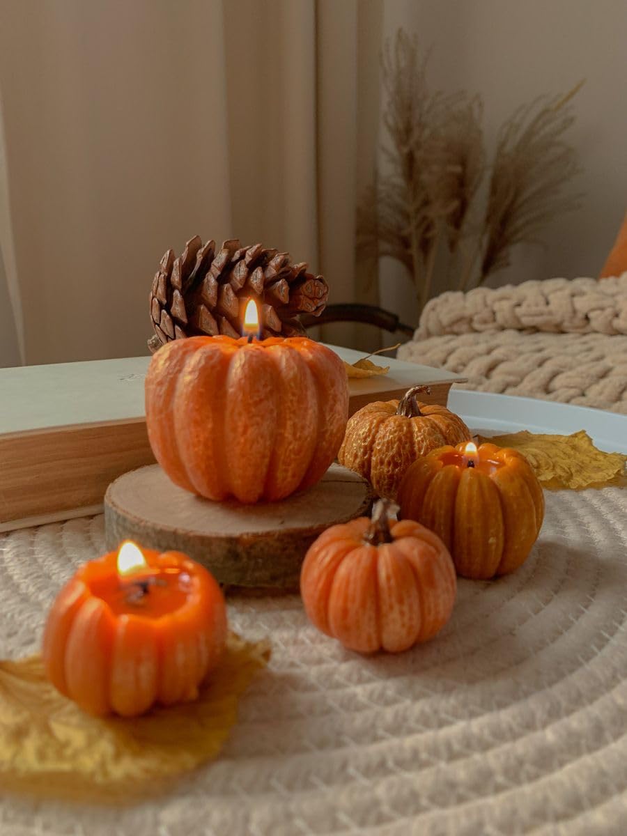7 Pieces 3D Pumpkin Candle Silicone Molds Halloween Resin Molds Thanksgiving Candle Epoxy Maple Molds for Fall DIY Chocolate, Clay, Soap, Butter Crafting Making Generic