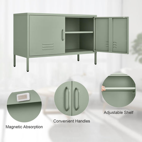 IRONFFICE Metal Storage Cabinet,TV Stand Locker Cabinet,Wide Metal Accent Cabinet with 2 Door,2-Tier Lockable Storage Cabinet,Green IRONFFICE