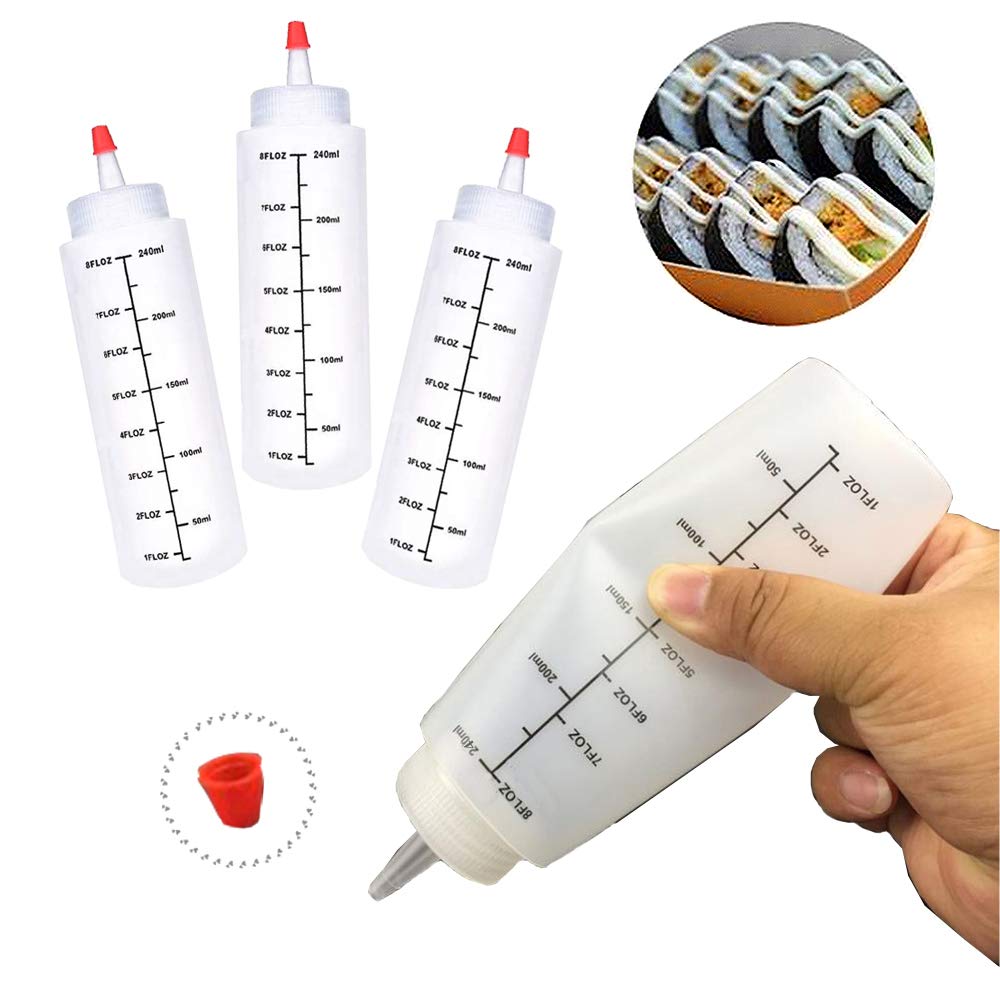Baaxxango 12 Pack 8oz/240ml Plastic Squeeze Bottles,Scale Plastic Squirt Bottle,Polyethylene Durable Plastic with Red Tip Cap and Black Scale for Ketchup,Sauces,Syrup,Dressings,BBQ,Crafts and More Baaxxango