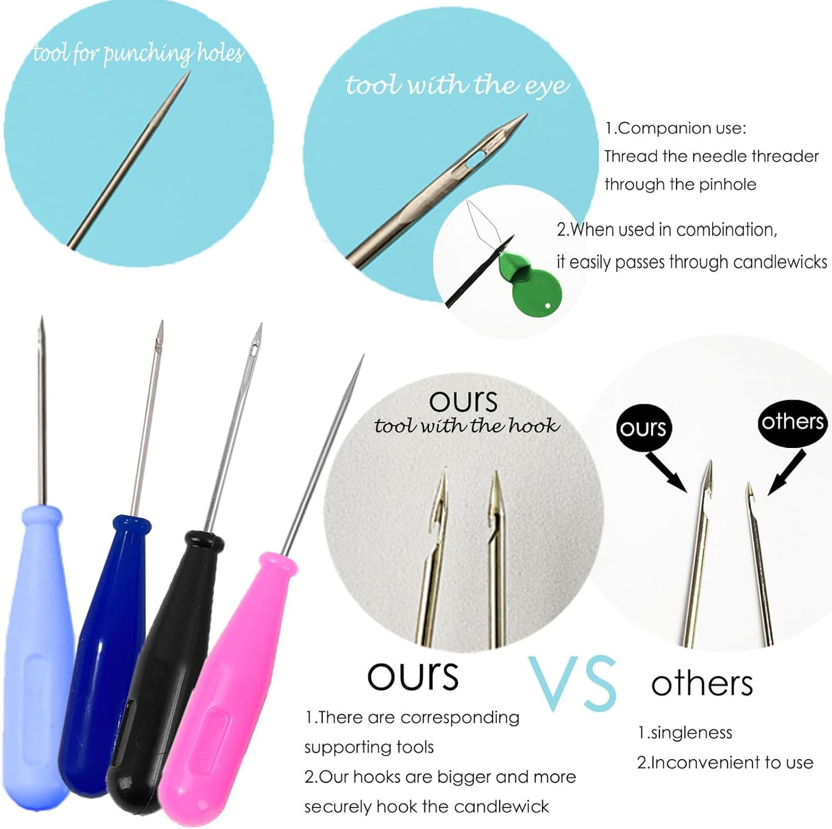 150PCS Candle Making Kits for Adults Beginners Adjustable Candlewick Hole Drill Needle for Candle,Hook Punch Needle Wick for Molds, Candle Tool Inserting Wick,Big Hole Long Needle for Taper molds TYMKLMZG