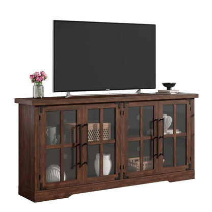 LUXOAK 63" Farmhouse TV Stand with 4 Glass Doors, Modern Buffet Sideboard Cabinet with Storage, Entertainment Center with Adjustable Shelf for TV's up to 75", Espresso - WoodArtSupply