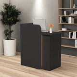 HEOTJUUQ Modern Reception Desk with Curved Privacy Panel & LED Light Strip, Lockable Drawers, 6 Color Options Front Counter Desk, Retail Checkout Counter for Salon, Office, Boutique(Black) HEOTJUUQ