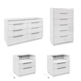 AMERLIFE 4 Piece Bedroom Furniture Set, 2 Nightstands with Charging Station, 8 Drawer Dresser with LED Light & 5 Drawer Chest, Modern High Gloss UV Finish, Bedroom Storage Organizer, White AMERLIFE