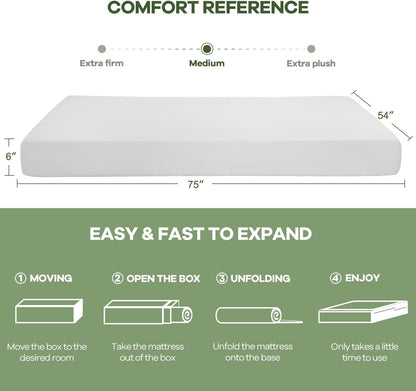 NChanmar 6 Inch Full Gel Memory Foam Mattress Pressure Relieving, Cooling Gel Foam, CertiPUR-US Certified, Bed-in-a-Box, Pressure Relieving, White