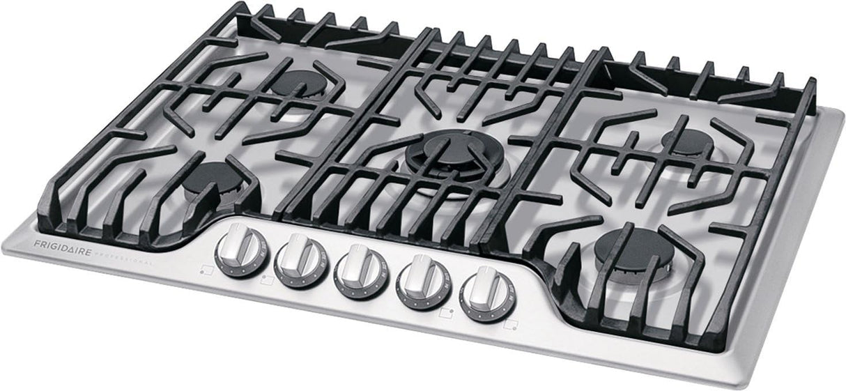 FRIGIDAIRE Professional 30-Inch Gas Cooktop, Stainless Steel, 5 Burners, Liquid Propane Convertible, FPGC3077RS Frigidaire