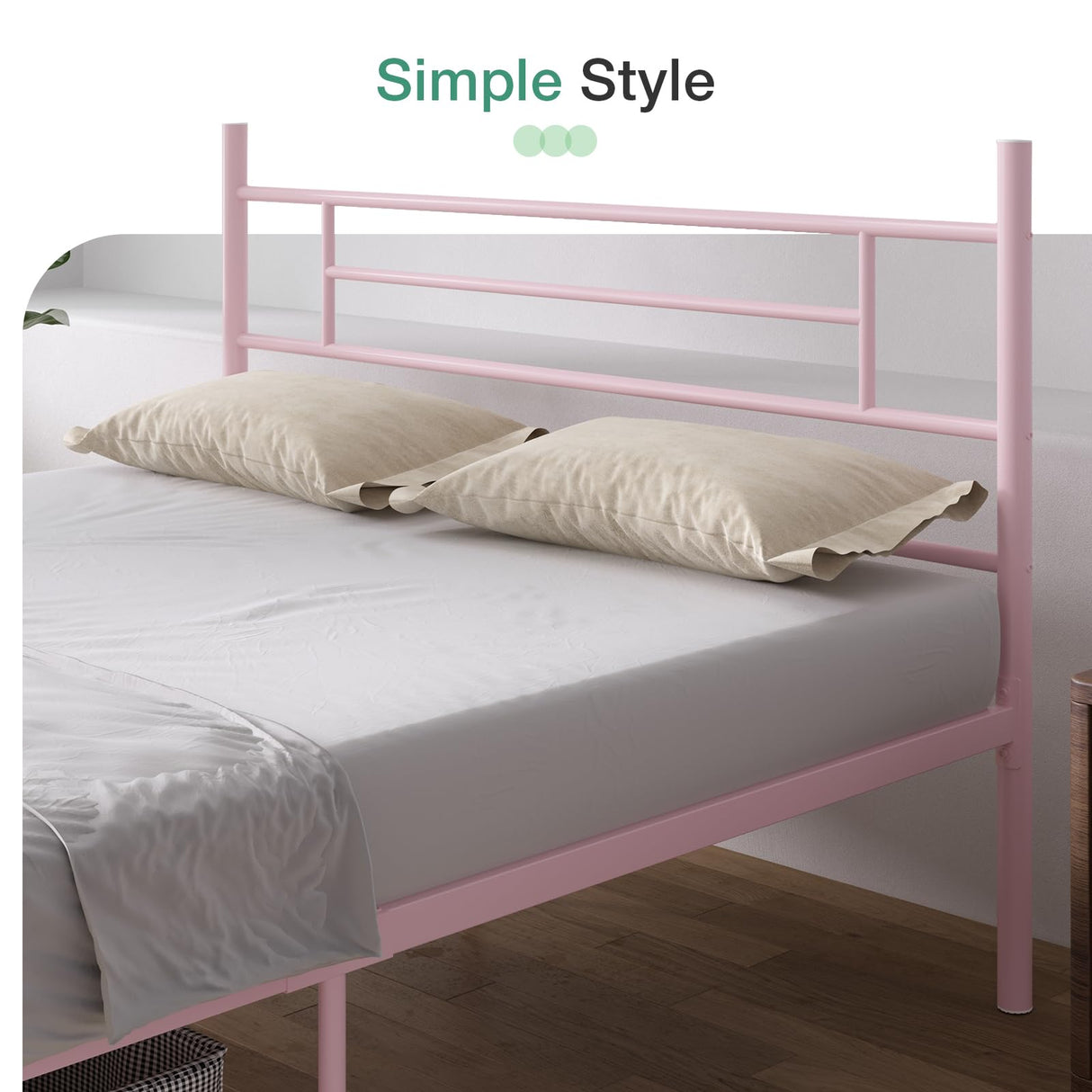 Novilla Queen Bed Frame with Headboard and Footboard, 14 Inch Metal Platform Bed Frame with Under Bed Storage, No Box Spring Needed, Strong Metal Slats Support, Pink Novilla