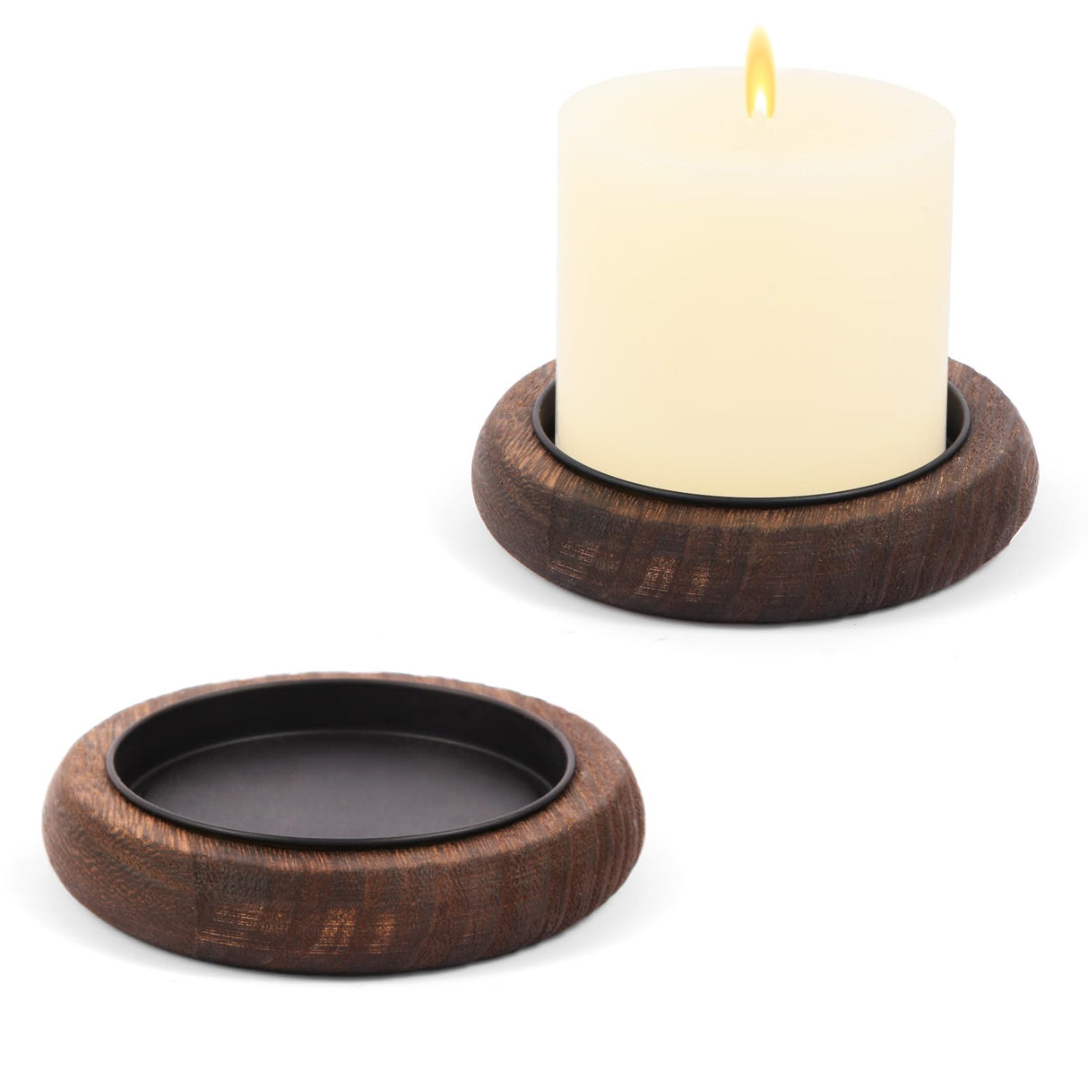 Hatway Wood Candle Holder Farmhouse Decor Wooden Pillar Candles Tray for Table Centerpiece Small Decorative Tray Riser Round Wooden Plate Pedestal Stand for Coffee Table for Christmas Decor Mu-2 Hatway