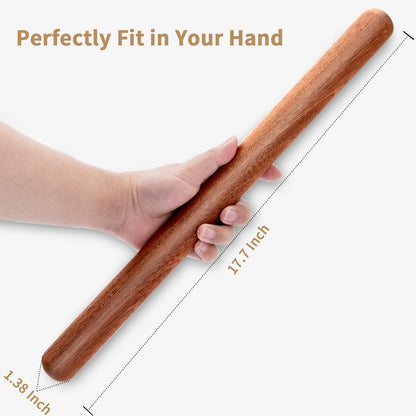 Aisoso French Rolling Pin, 17.7 Inches Wood Rolling Pin for Baking Extra Long Thickened, Classic Wooden Dough Roller for Fondant Pizza Pie Crust Cookie Pastry, Essential Kitchen Utensil, Brown