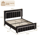 HOMBCK Queen Bed Frame, Upholstered Bed Frame with Diamond Headboard and Footboard, Black Queen Bed Frame with Velvet Vertical Channel Tufted Headboard, No Box Spring Needed, Easy Assembly, Black HOMBCK