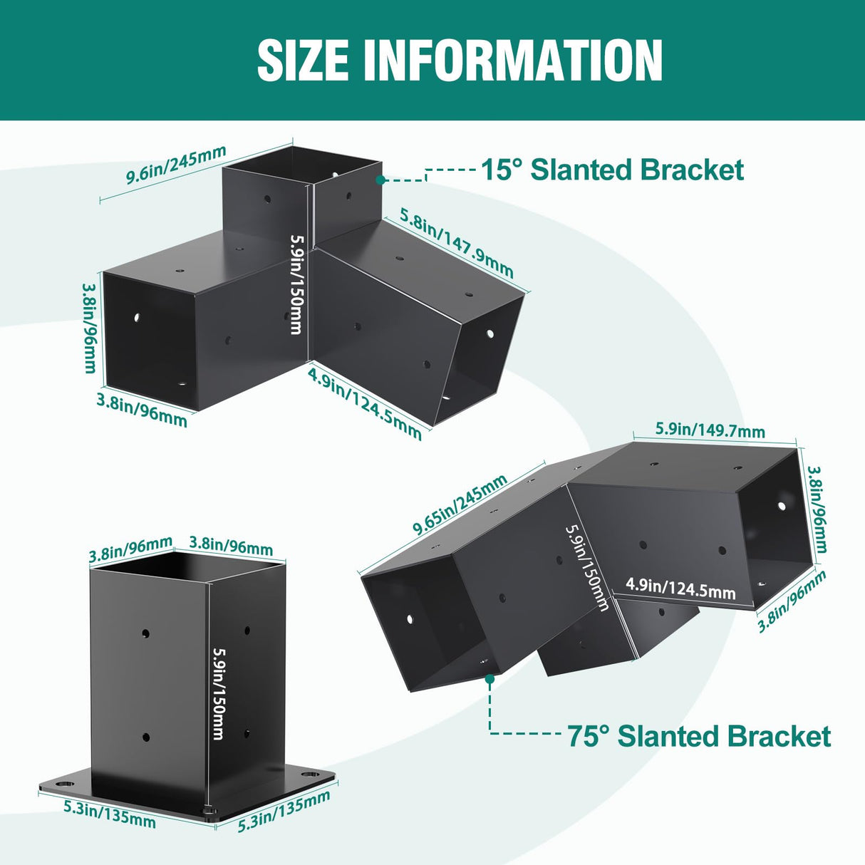 HAYOHRT 15° Pergola Brackets 75° Pergola Brackets Corner Bracket with Post Base Gazebo Kit for 4x4'' (Actual 3.5x3.5 in) Wooden Beams Lumber Gazebos Patio Pergola Sheds HAYOHRT
