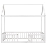 Harper & Bright Designs Twin House Bed with Fence and Door for Kids - White Wash Montessori Floor Bed Harper & Bright Designs