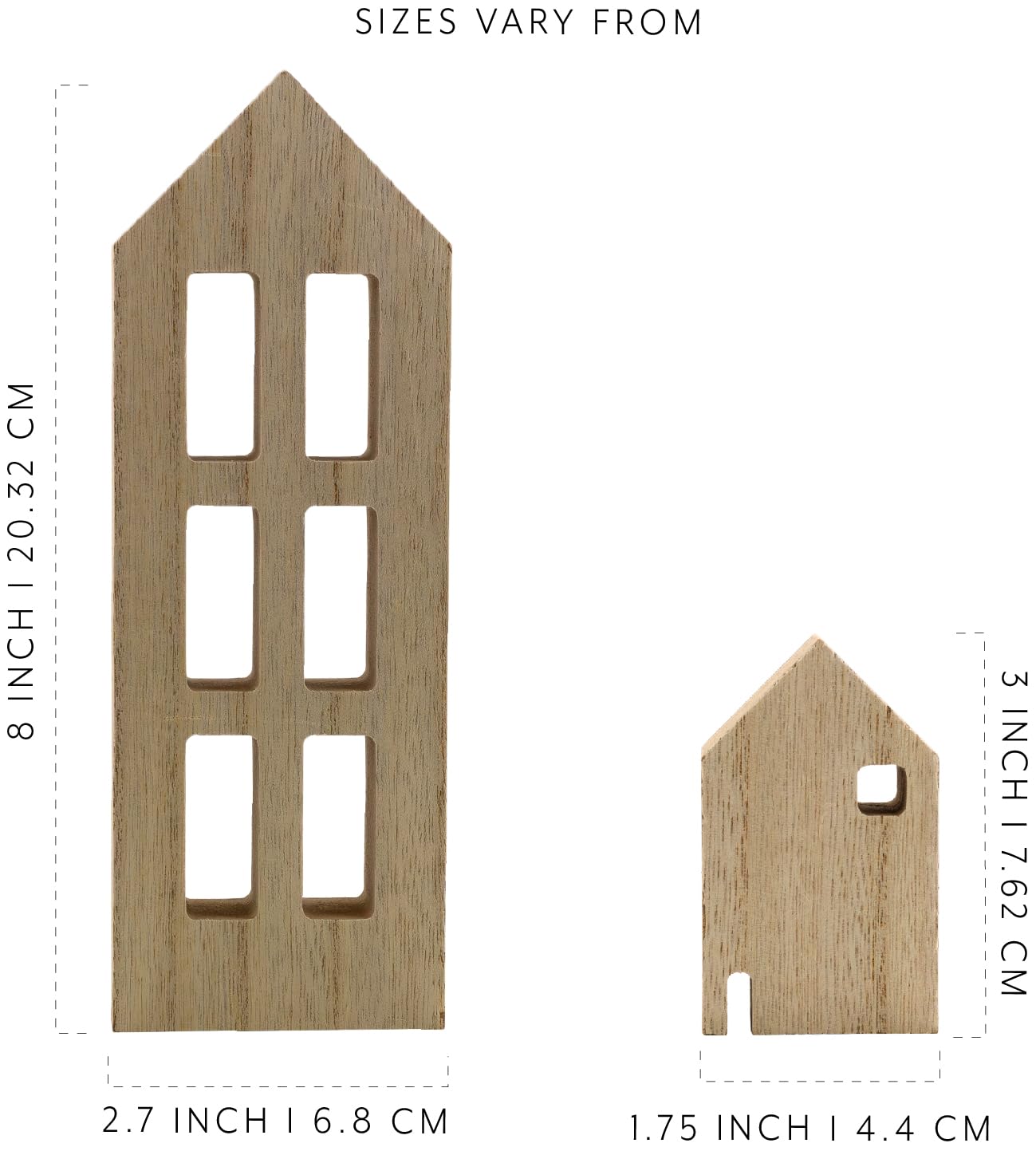 AuldHome Wood House Silhouettes Decor (Set of 7); Christmas and Holiday Wood Cutout Figures