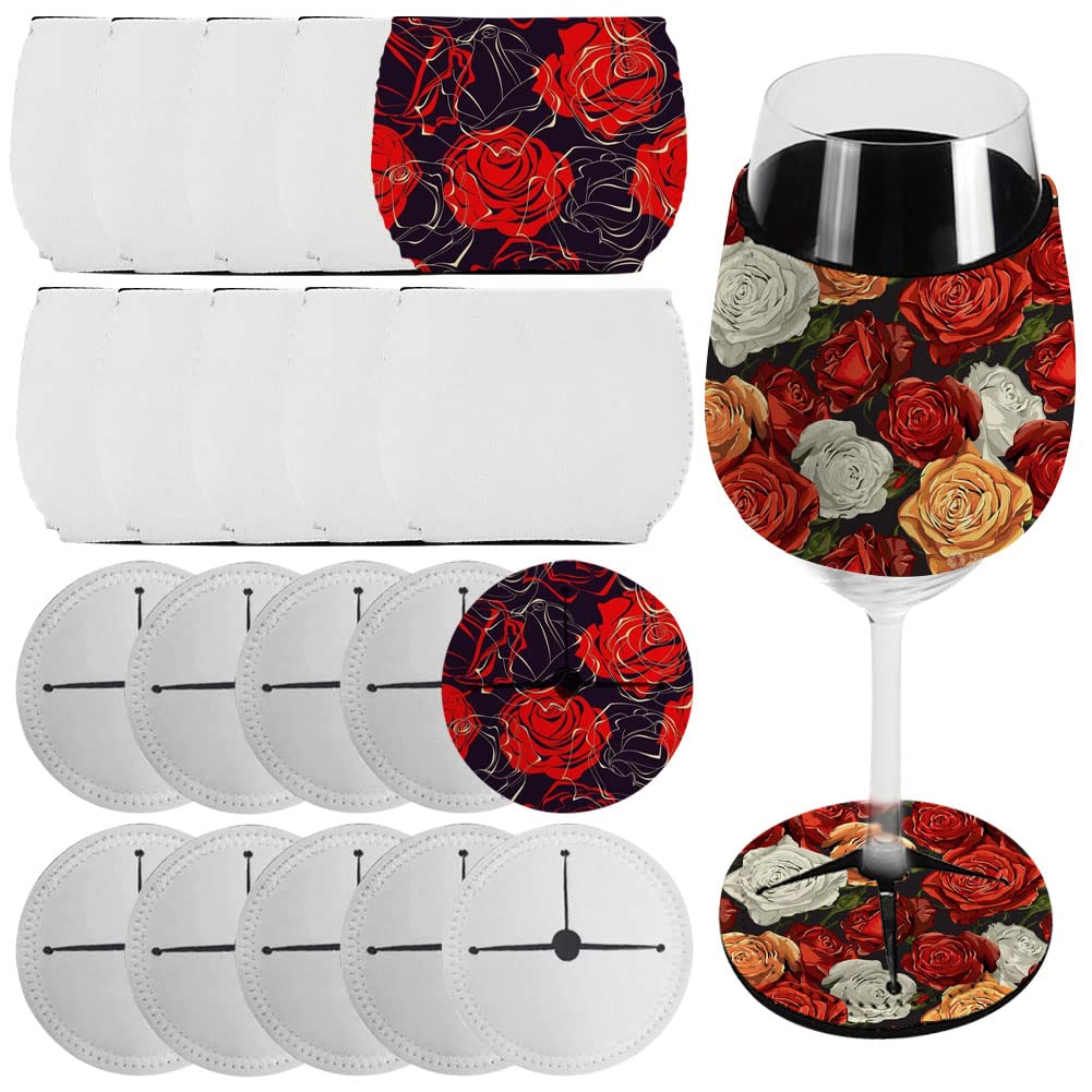 ZUYYON 20 Pcs Sublimation Blank Wine Glass Sleeve and Base Cover Set Neoprene Insulated Wine Glass Cover Sublimation Drink Sleeve Holder for Wine Glass Sublimation Ornaments Supplies