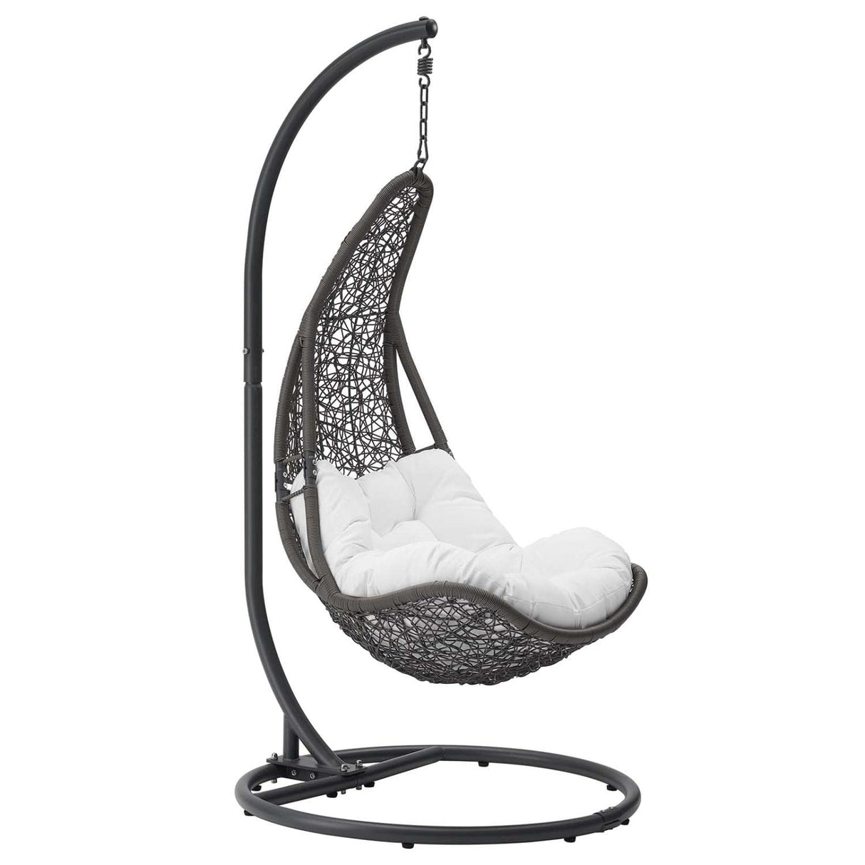 Modway Abate Wicker Rattan Outdoor Patio Porch Lounge Swing Chair Set with Stand in Gray White Modway