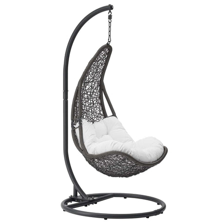 Modway Abate Wicker Rattan Outdoor Patio Porch Lounge Swing Chair Set with Stand in Gray White Modway