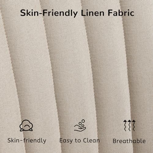 Furniliving 36.8'' Mid Century Modern Swivel Accent Chair for Living Room, Wood Desk Chair with Arms Mid Back Arm Chairs Upholstered Home Office Chair No Wheels for Home Office/Bedroom, Beige Furniliving