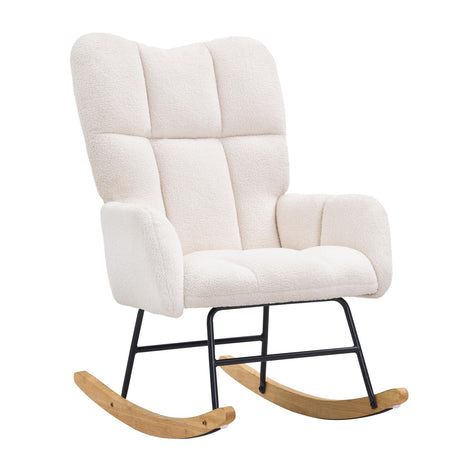 VEVOR Nursery Rocking Chair, Features a Comfortable Soft Seat and Supportive High Backrest, Teddy Fabric, Upholstered Glider for Bedroom, Living Room, Holds up to 250 lbs, in Ivory White VEVOR