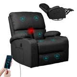 LEVELEVE Rocking Recliner Chair, Massage Rocker Recliner Chair with Vibration Massage and Heat, USB and Type-C Ports,360° Swivel Faux Leather Chairs, Living Room, Bedroom, Nursery, RV, Black LEVELEVE