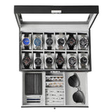 GUKA Watch Box 12 Slot Watch Display Organizer Leather Jewelry Case Drawer Glass Birthday for Men Women, Child Husband Dad GUKA