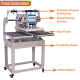 RENDGO 16x24 Large Format Pneumatic Sliding Dual-Platen Heat Press Machine with Infrared Positioning and Built-in Air Compressor,110V RENDGO