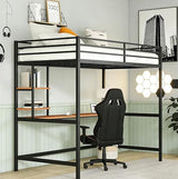 Bellemave Full Size Loft Bed with Desk and 2 Shelves, Metal Full loft bedframe with Storage Shelves, Black Bellemave
