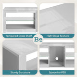 Bestier High Gloss TV Stand for 70 inch TV with Power Outlets, LED Entertainment Center for PS5, Gaming TV Consoles with Glass Shelves for Living Room, 63'' Inch, Bright White Bestier