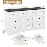 Hasuit Bedroom Dresser with 10 Drawers, 55.2" Long Dresser TV Stand with Charging Station, Farmhouse Dresser Chest of Drawers, Large Wood Storage Organizer Dresser for Bedroom Living Room, White/Black Hasuit