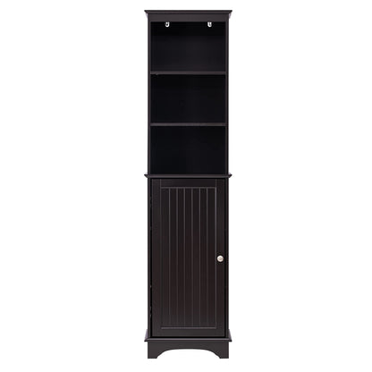 Spirich Home Freestanding Storage Cabinet with Three Tier Shelves, Tall Slim Cabinet, Free Standing Linen Tower, Espresso