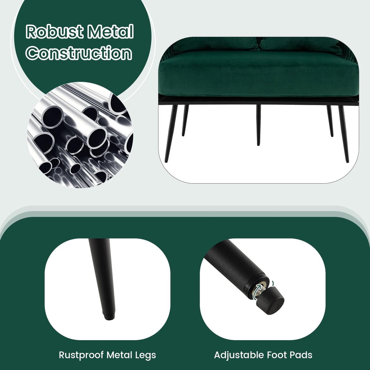 Giantex Loveseat Sofa, Upholstered 2 Seat Sofa Couch with Dutch Velvet, Woven Back and Arms, 2 Pillows, Removable Padded Cushion, 5 Solid Metal Legs, for Living Room Apartment Reception Room (Green) Giantex