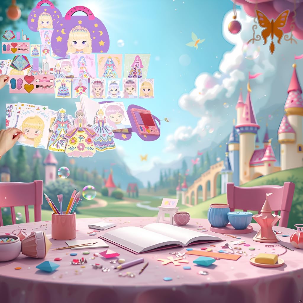 Art Craft Activity for Kids, Princess Fashion Sticker Book, Foil Art Kit, Diamond Painting Kits, Dress up DIY Art Kit for Kids, Mess-Free Toddler Arts and Crafts Supplies for Girls & Boys Ages 5+ Innosurg