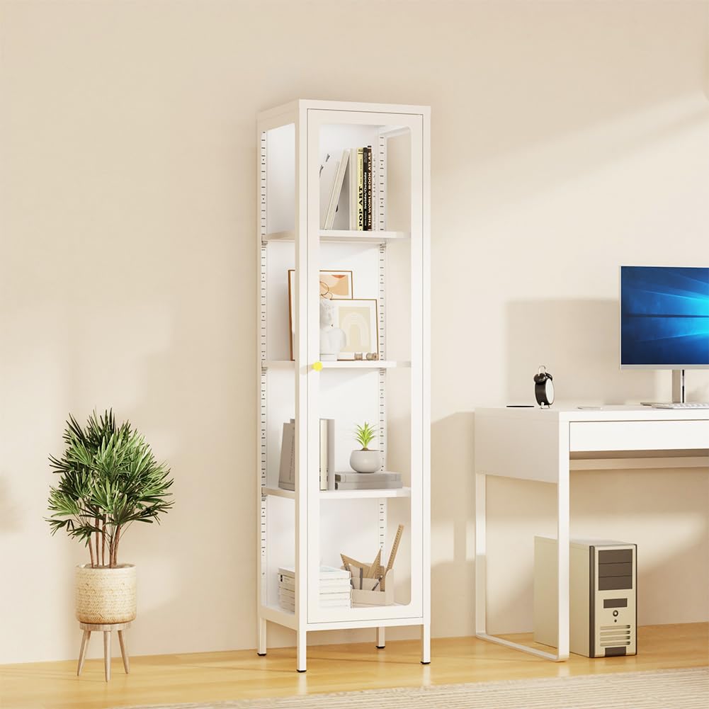 VCGGAIP Metal Display Cabinet with Glass Doors,4-Tier Curio Cabinet with Adjustable Shelves,Display Cases for Plant, Book Bathroom, Living Room, Collectibles Figure VCGGAIP