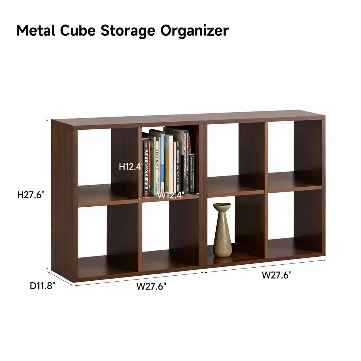 IRONMIX Metal 4 Cube Storage Organizer, Short Bookshelf with Storage, 2 Tier Horizontal Bookshelf, Small Cube Shelf, Freestanding TV Stand for Classroom, Home Office Library(Dark Wooden, 700-2 Set) IRONMIX