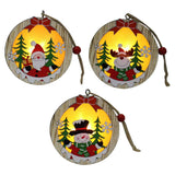 Amosfun 3pcs LED Light Up Christmas Wooden Ornaments Wood Round Shapes with Reindeer Snowman Santa Claus Pattern Hanging Christmas Tree Decoration Christmas Night Lights Amosfun