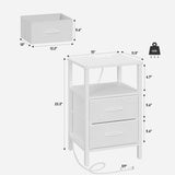 TUTOTAK End Table with Charging Station, Side Table with 2 USB Ports and Outlets, Nightstand with Cloth Drawer, Set of 2, Couch Table, White TB01BW067 TUTOTAK