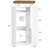Aheaplus Corner Closet System With Shelves, 34'' Organizer With Hanging Rods, Wood Walk-in for Small Space, Freestanding Tower, L Shaped Garment Rack, White Aheaplus